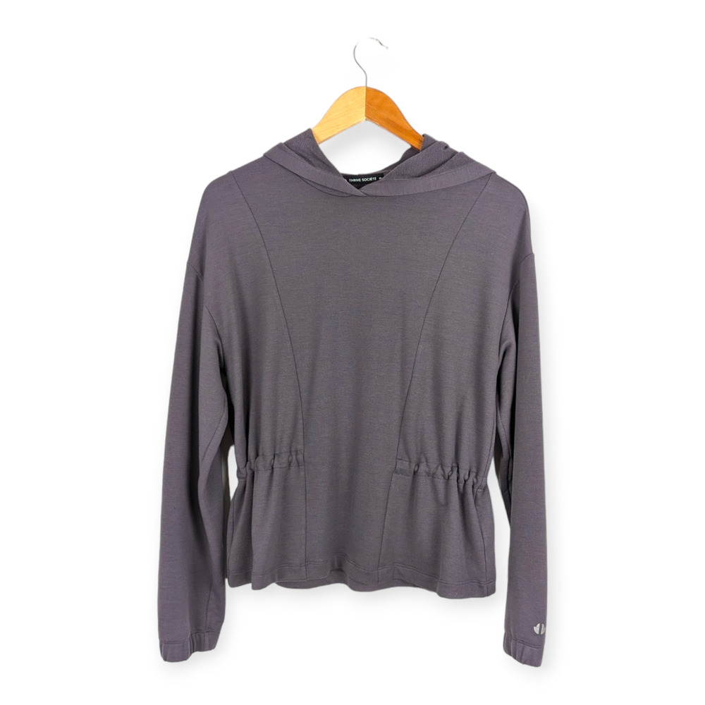 Thrive Societe Womens Delaney Cinch Back Hoodie Gray Smoke Stitch Fix Size Small